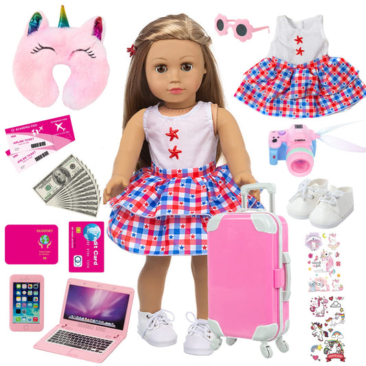 ZQDOLL travel suitcase for 18-inch dolls, durable and easy to pretend-pack.