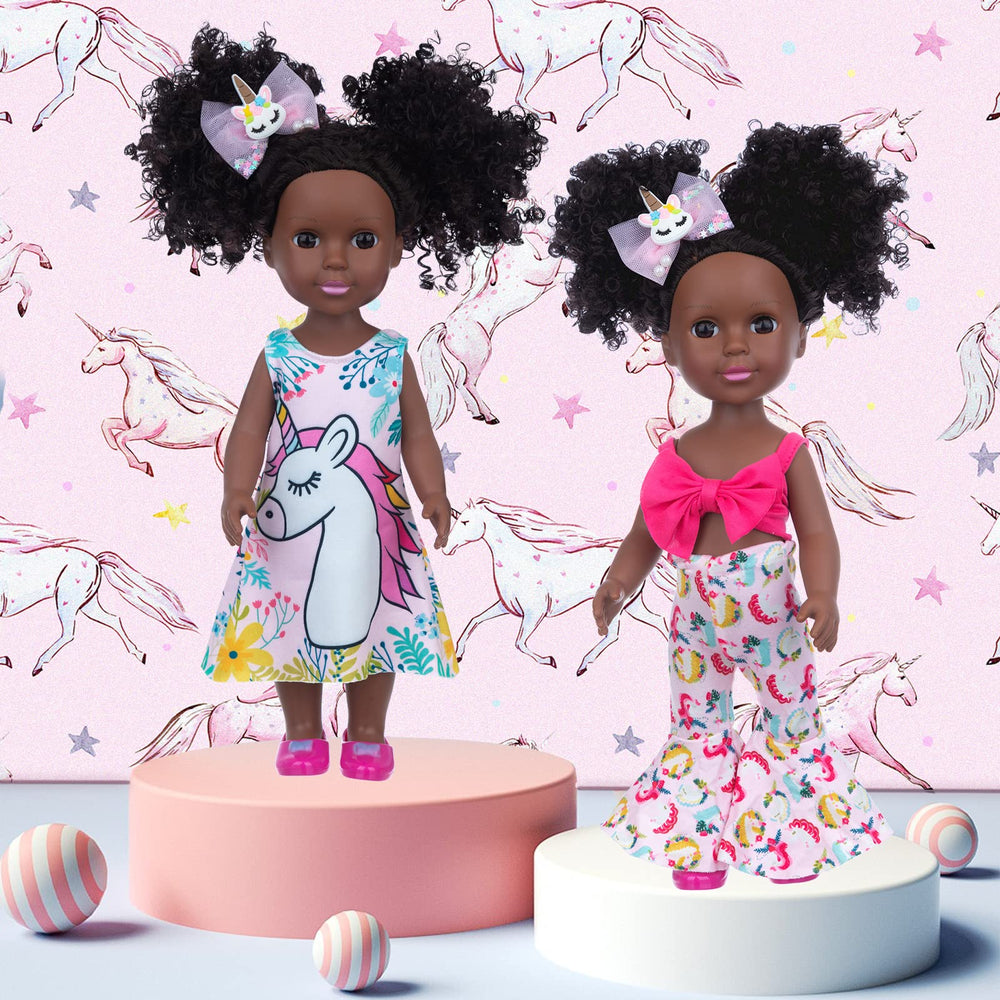ZQDOLL black doll dress print detail enhances visual appeal during pretend play.