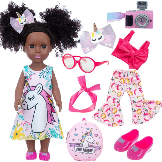 ZQDOLL black doll with two outfits promotes creative dress-up play.