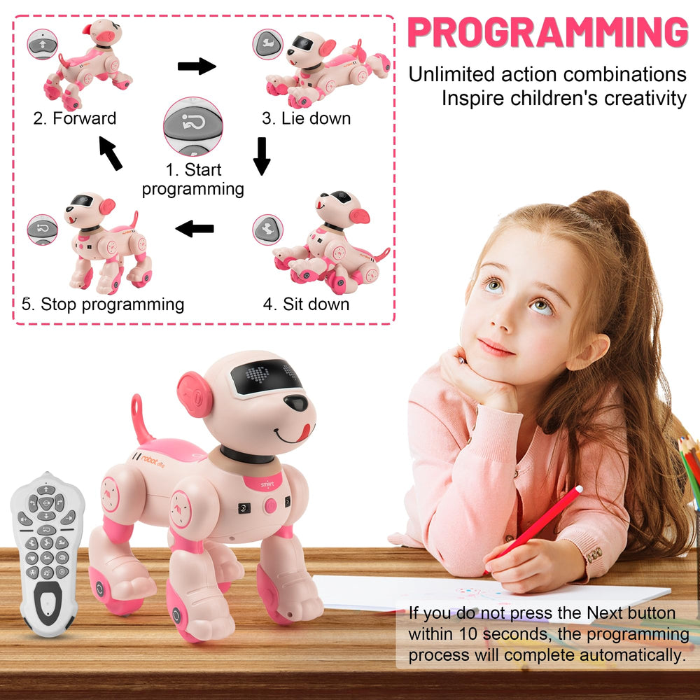 Zreswap follow-mode dog toy guiding kids through moves