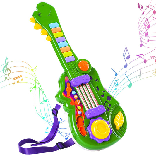 Zsinb dinosaur kids guitar green front view with vivid lights for imaginative play