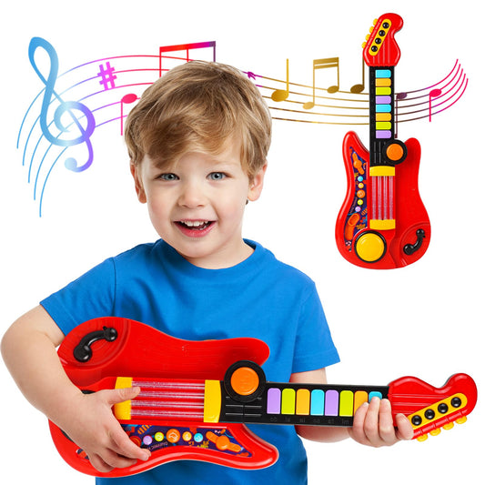 Zsinb Kids Guitar-Piano 2-in-1 front view demonstrates portable music exploration for toddlers.