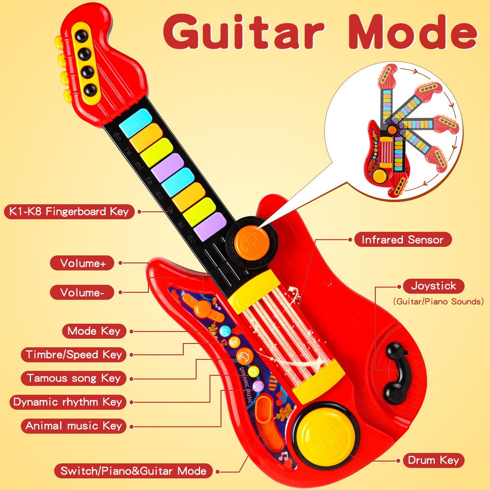 Zsinb Kids Guitar-Piano 2-in-1 keyboard and strings close-up invites interactive learning.