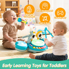 Soft LED lights and gentle volume control protect eyes and ears during play.