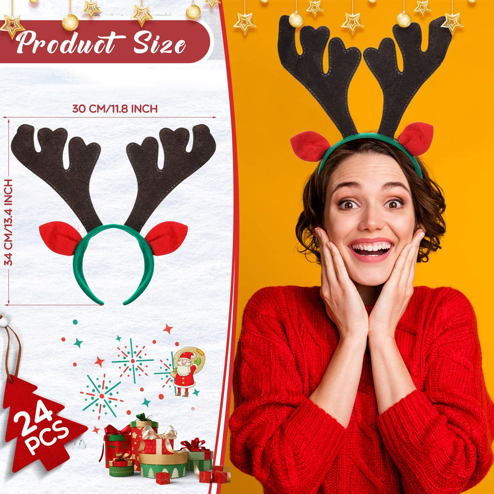 Zubebe brown antlers headband with red ears adds playful flair.