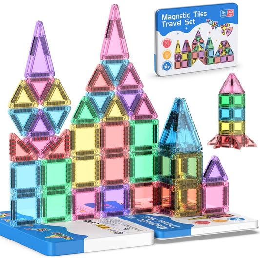 Zupooko 40-piece magnetic tiles travel set for open-ended STEM play on the go.