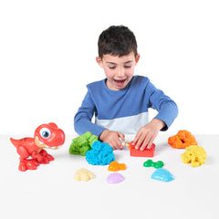 Articulated dinosaur arms and head enable playful stomping during playtime.