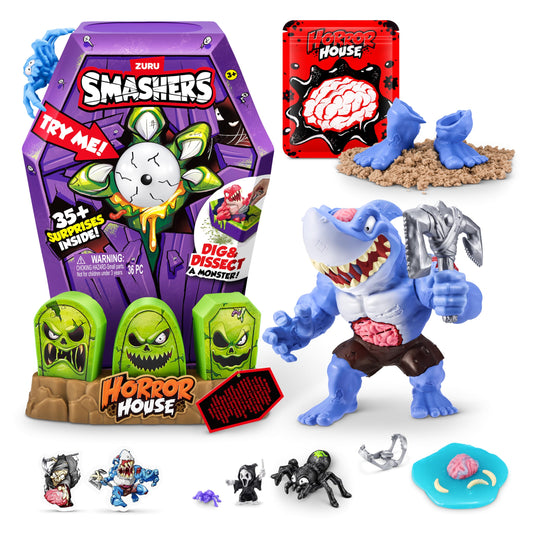 ZURU Smashers Mega Horror House blue coffin reveal for suspenseful unboxing