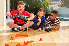 Includes three monster trucks: Skeleton Screecher, Dino Drifter, Shark Speedster.