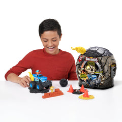 Quicksand-style pieces add excitement as you pull and assemble trucks.