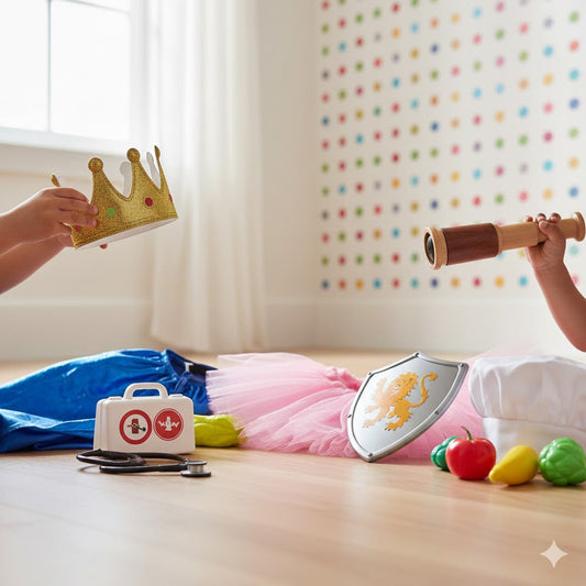 Children engaging in pretend play and role-play to build imagination, communication, and confidence