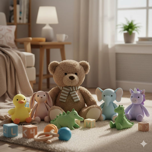 Stuffed animals and plush toys supporting emotional development, empathy, and comfort in children
