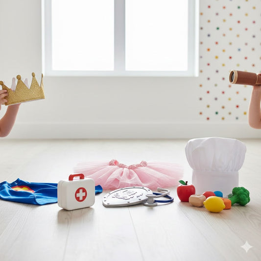 Children engaging in role play and pretend play to develop imagination, empathy, and communication