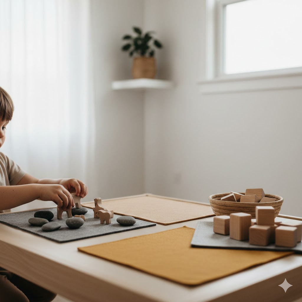 Child focused on educational play, building attention and concentration through hands-on learning