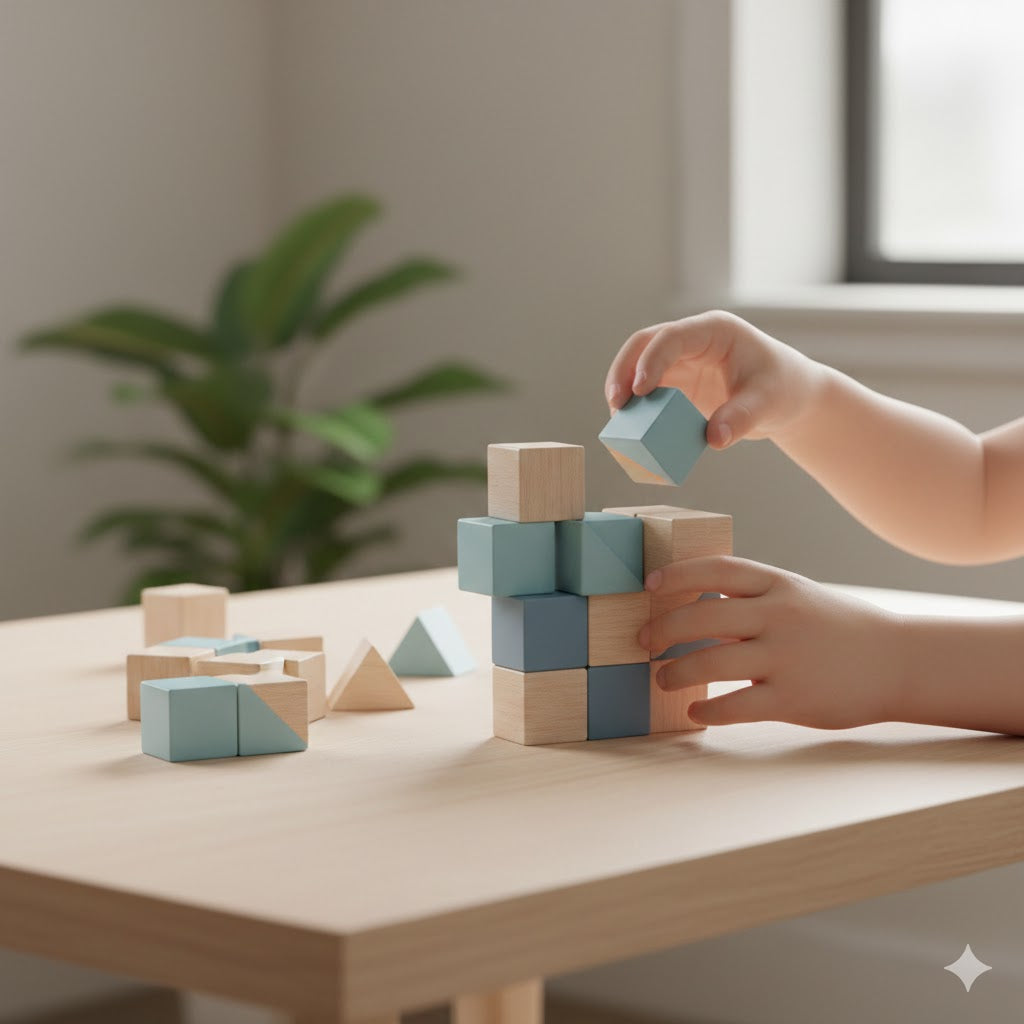 Child learning emotional resilience through problem-solving play with educational toys