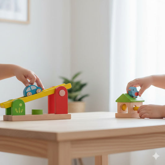 Child exploring cause and effect through hands-on play with building toys