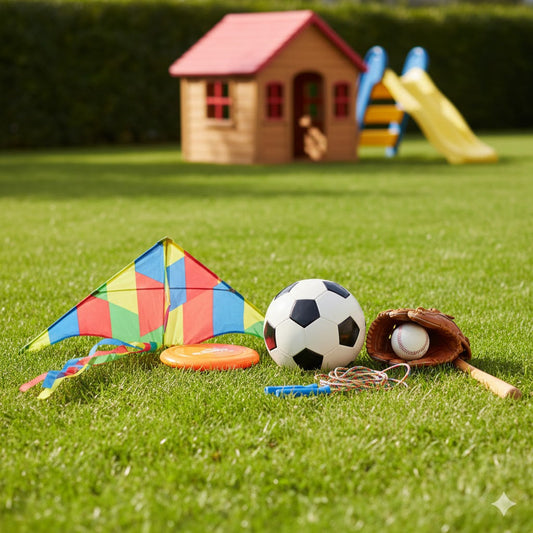 Children enjoying outdoor play in Canada with sports and ride-on toys in all seasons