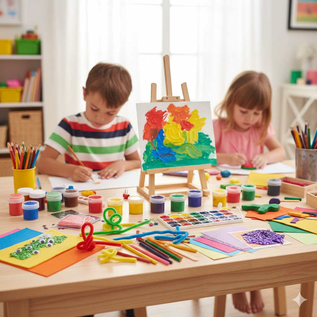 Kids enjoying arts and crafts activities