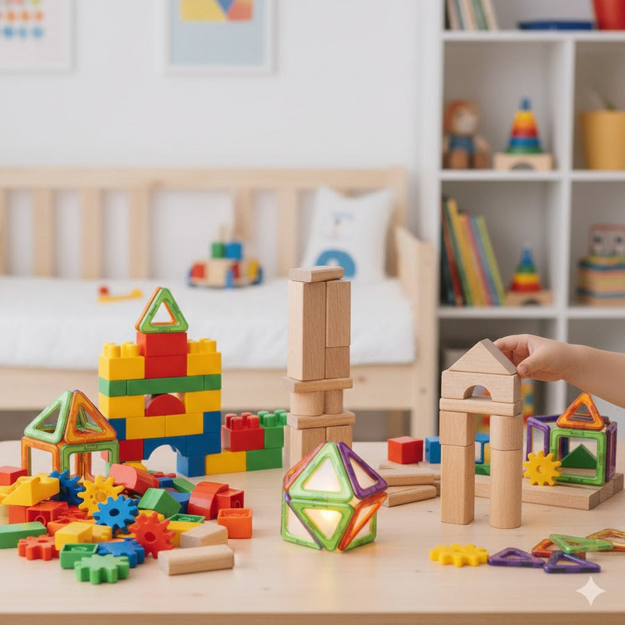 Kids playing with building and construction toys