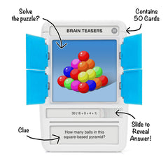 100 PICS Brain Teasers colorful question card front for puzzle variety