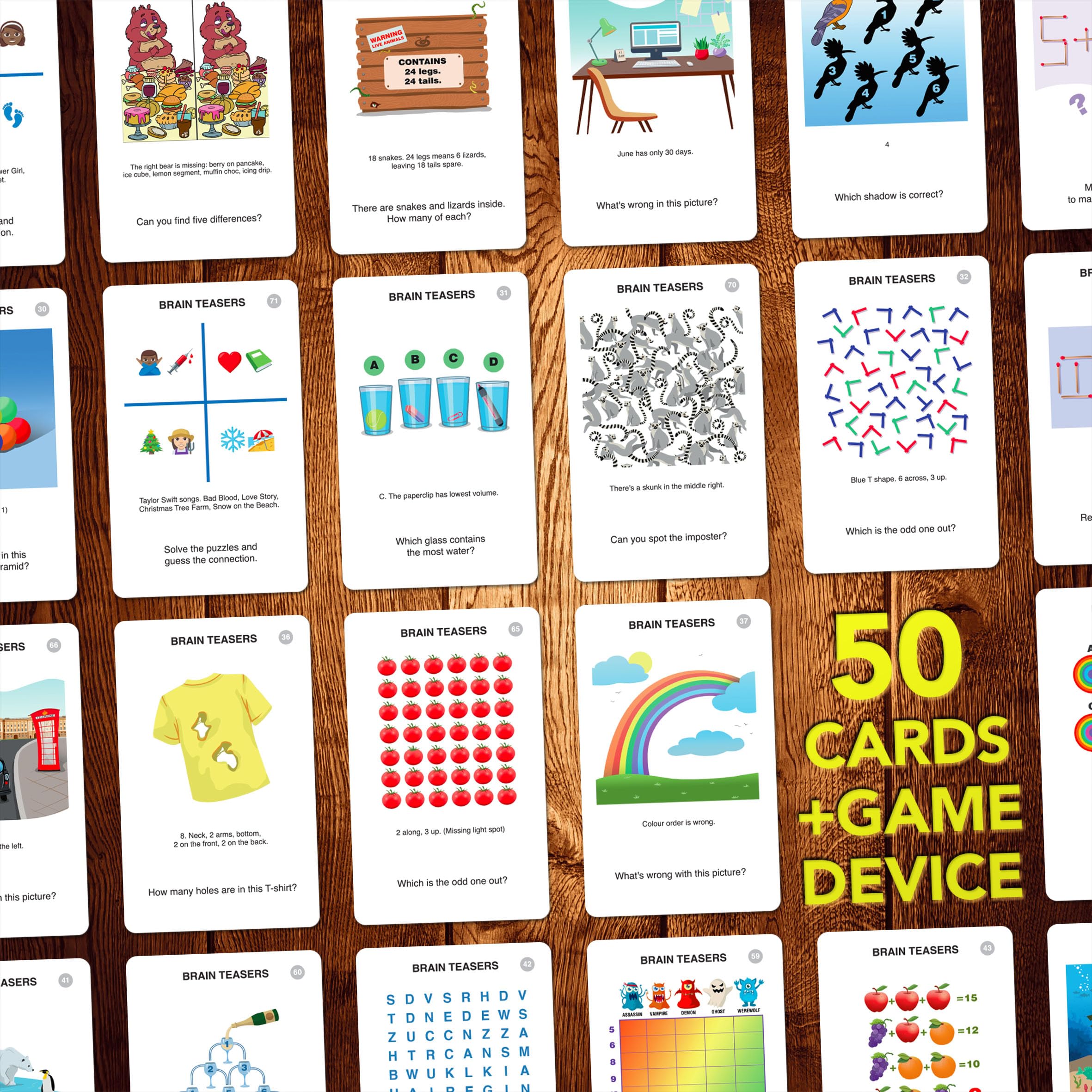 100 PICS Brain Teasers pocket-size design fits bags and pockets