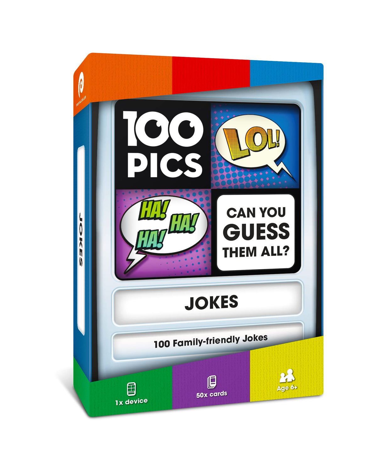 100 PICS Jokes Travel Game box front with colorful cards for family fun