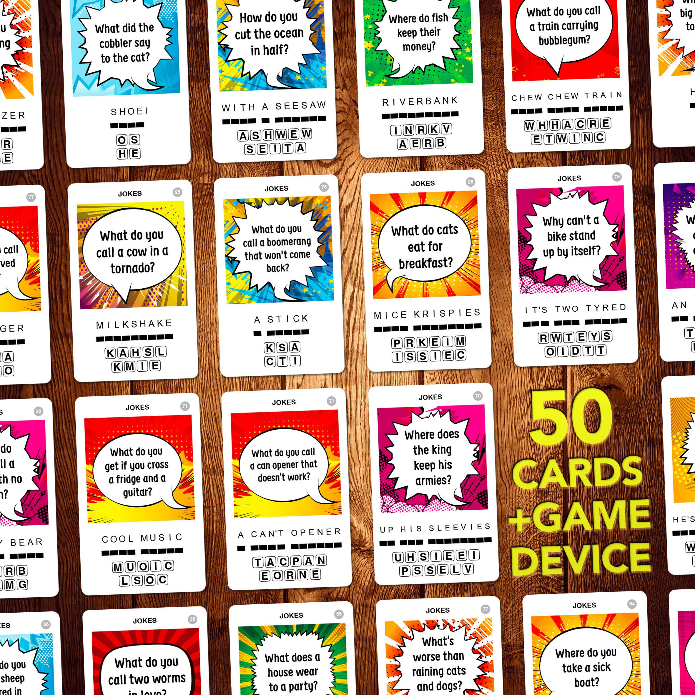 Family enjoying the 100 PICS Jokes Travel Game for shared fun