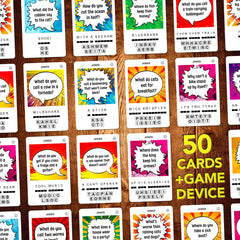 Family enjoying the 100 PICS Jokes Travel Game for shared fun