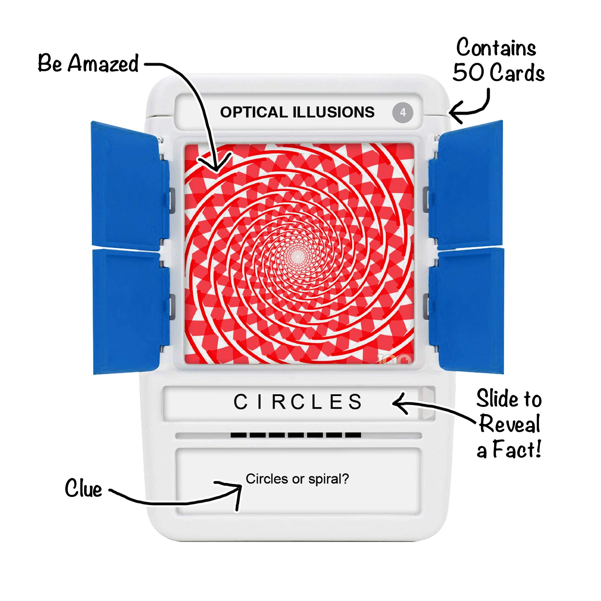 100 PICS Optical Illusions 50-card pack ready for quick brain teasers on the go.