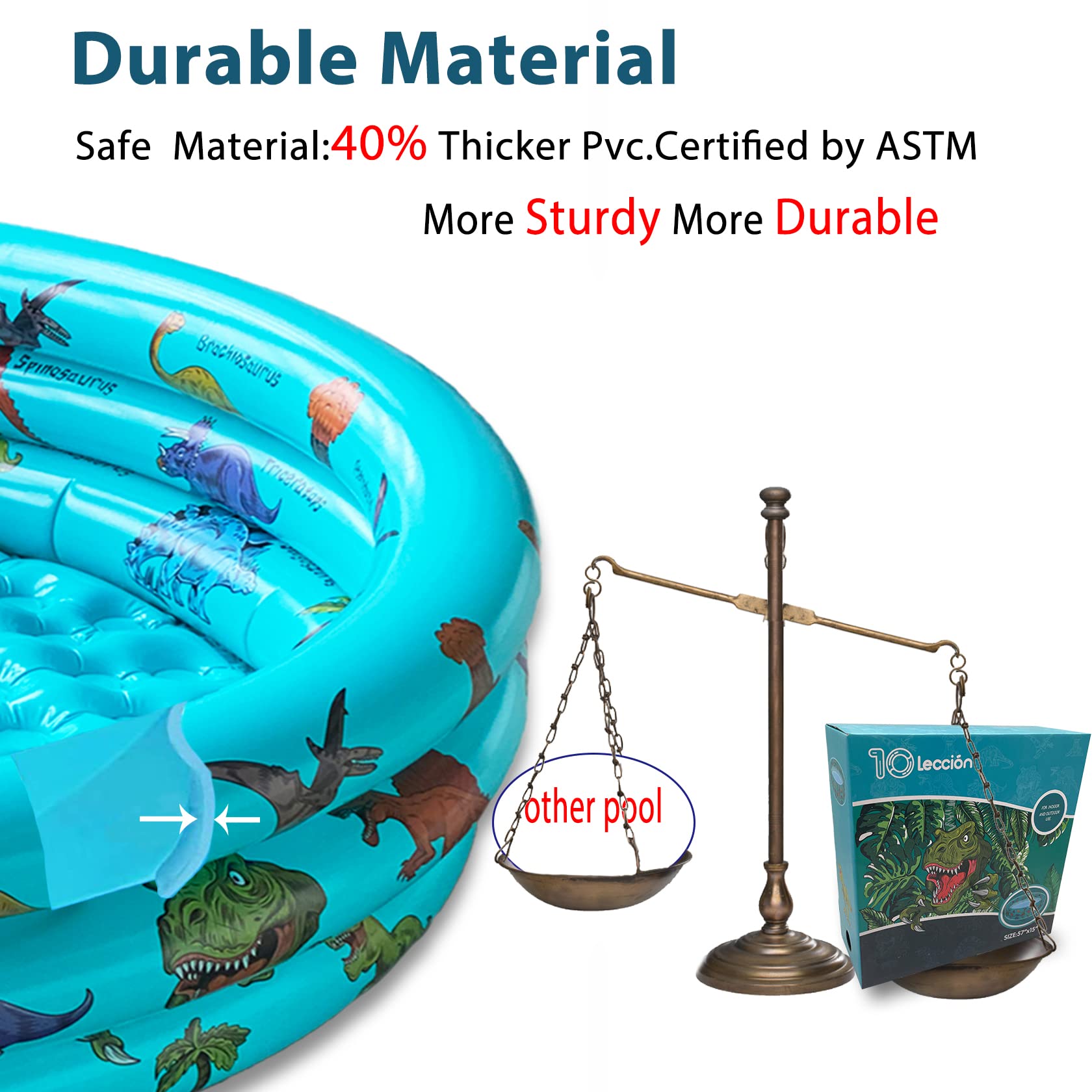 10Leccion dinosaur pool uses BPA-free, puncture-resistant material for safe outdoor fun.