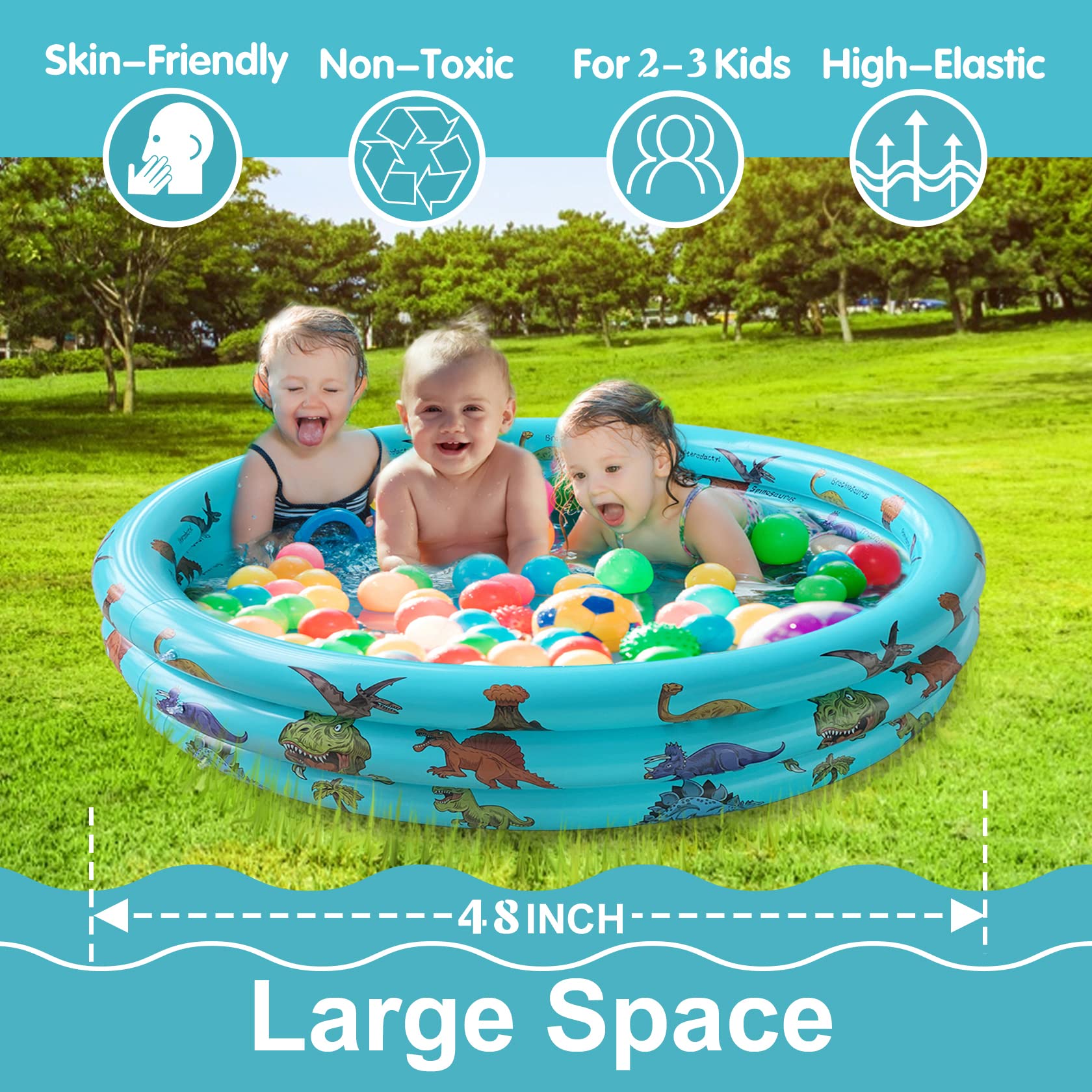 10Leccion dinosaur pool soft bubble bottom keeps little ones comfy.