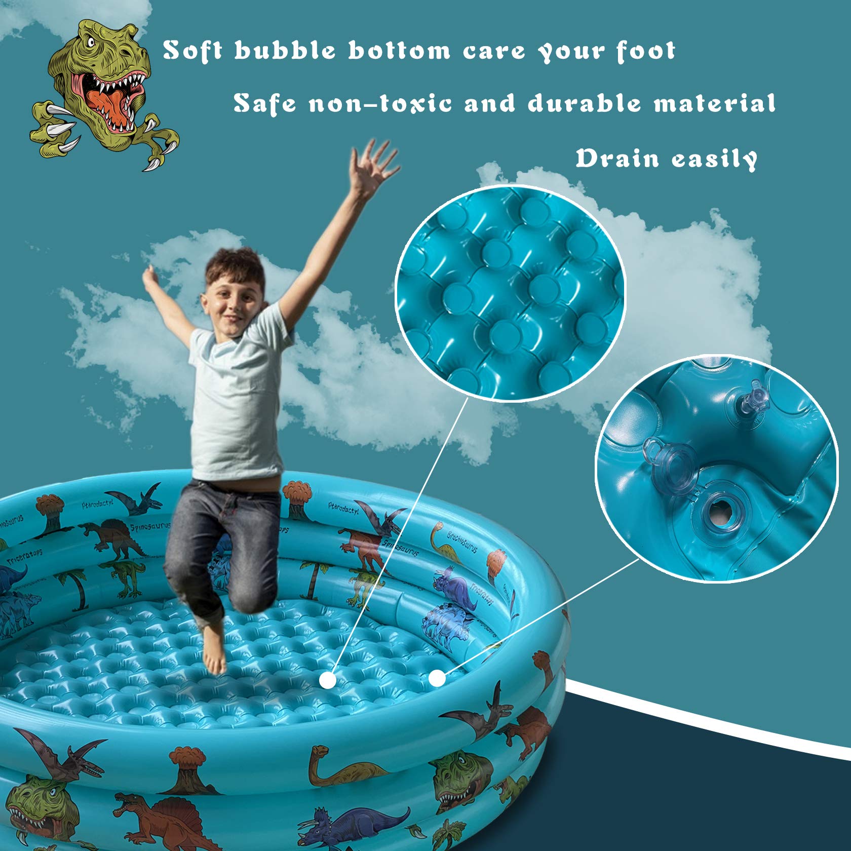 10Leccion dinosaur pool three-chambers ensures stable play for kids.