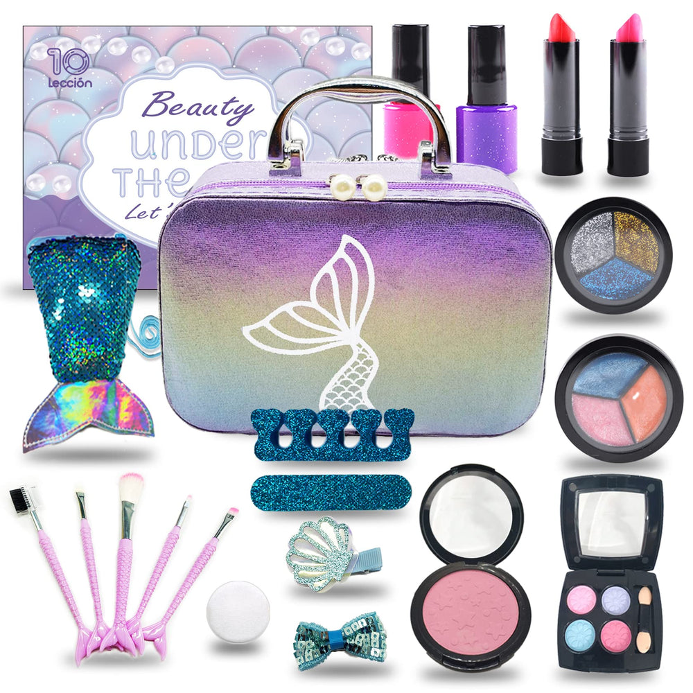 10Leccion mermaid makeup travel case with mirror for organized pretend play