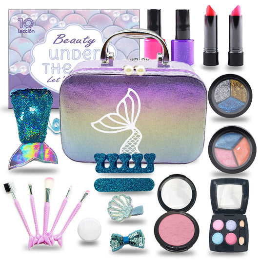10Leccion mermaid makeup travel case with mirror for organized pretend play