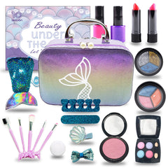 10Leccion mermaid makeup travel case with mirror for organized pretend play