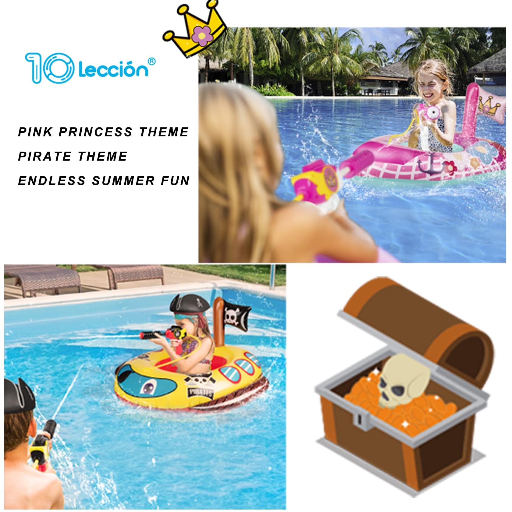 10Leccion pirate ship pool float measures 33x32 inches for kid-friendly sizing