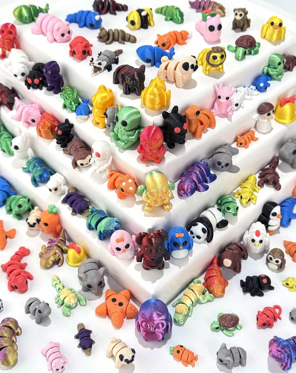 150Pcs Random 3D Printed Animals figurines for poseable play and collection.