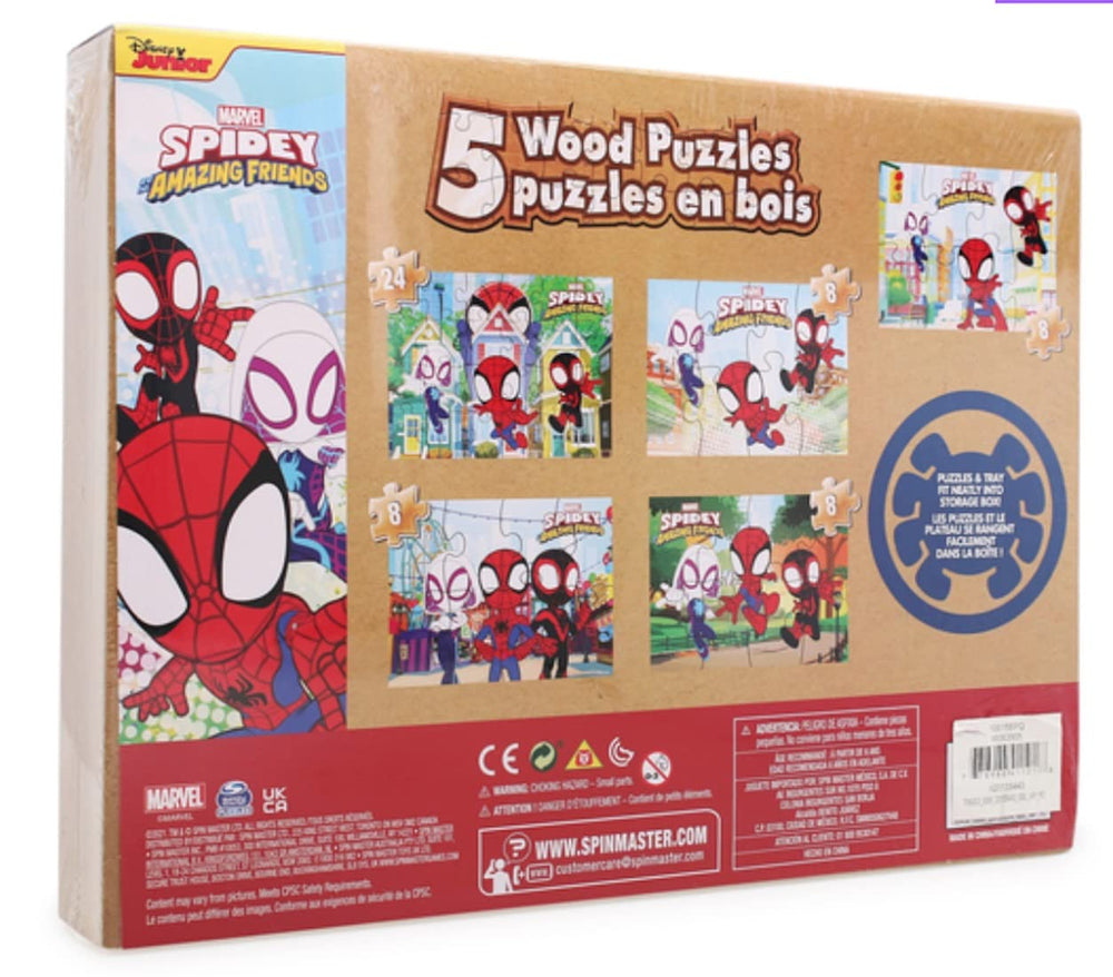 1616 Holdings Spidey Amazing Friends wood puzzle storage box ready for tidy playtime