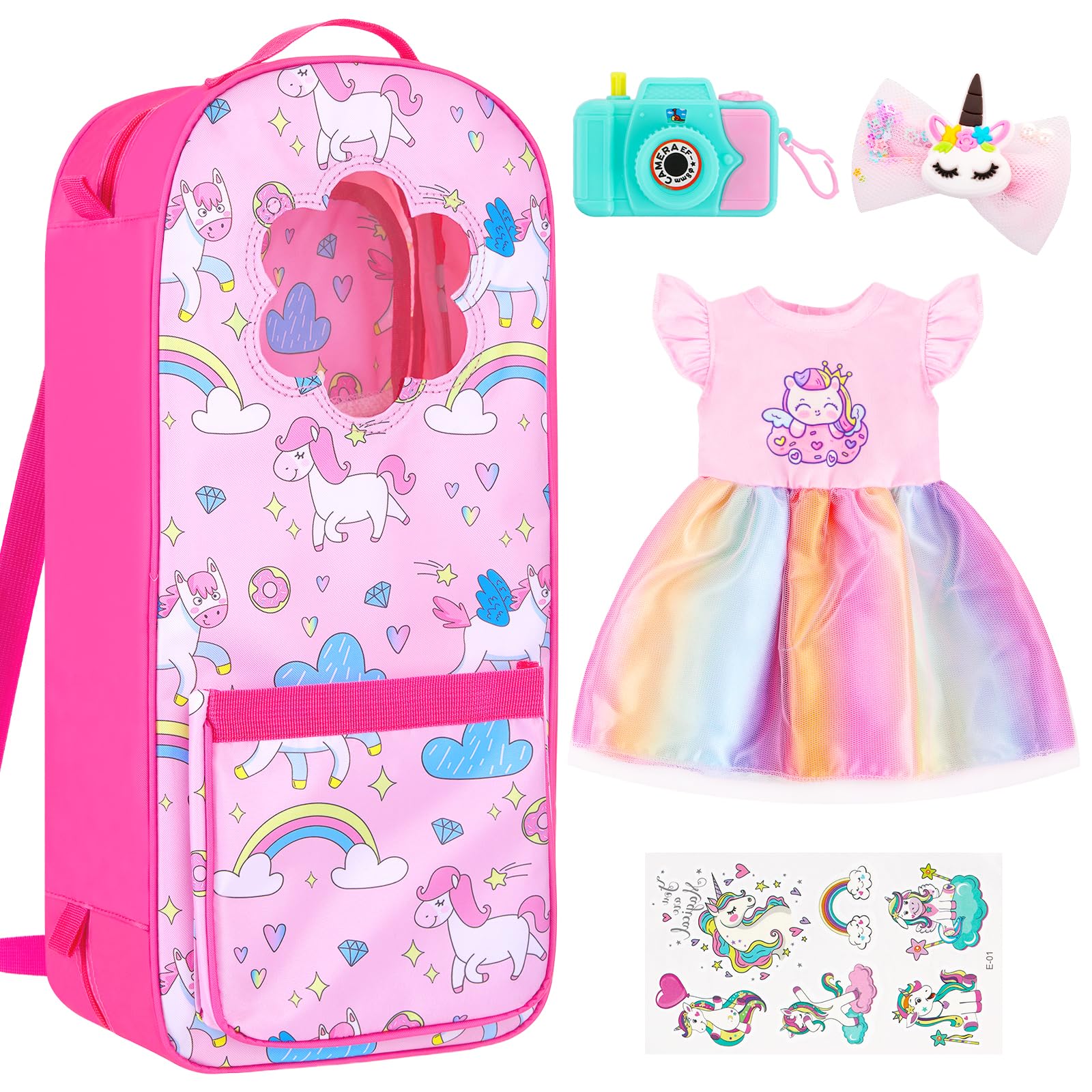 18INDC storage bag with rainbow unicorn dress for organized play
