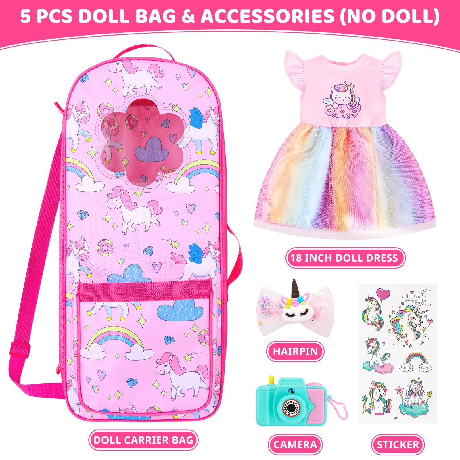 18INDC unicorn hair clip for quick doll styling inside bag