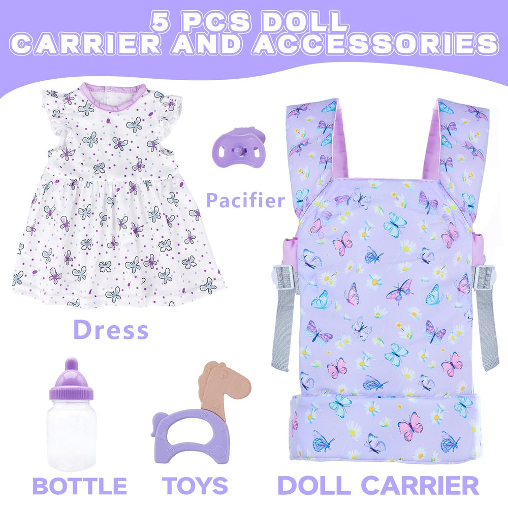 18INDC Baby Doll Carrier Purple back view with adjustable straps for growing kids.