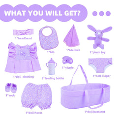 18INDC purple floral doll skirt enhances styling for 16-18 inch dolls