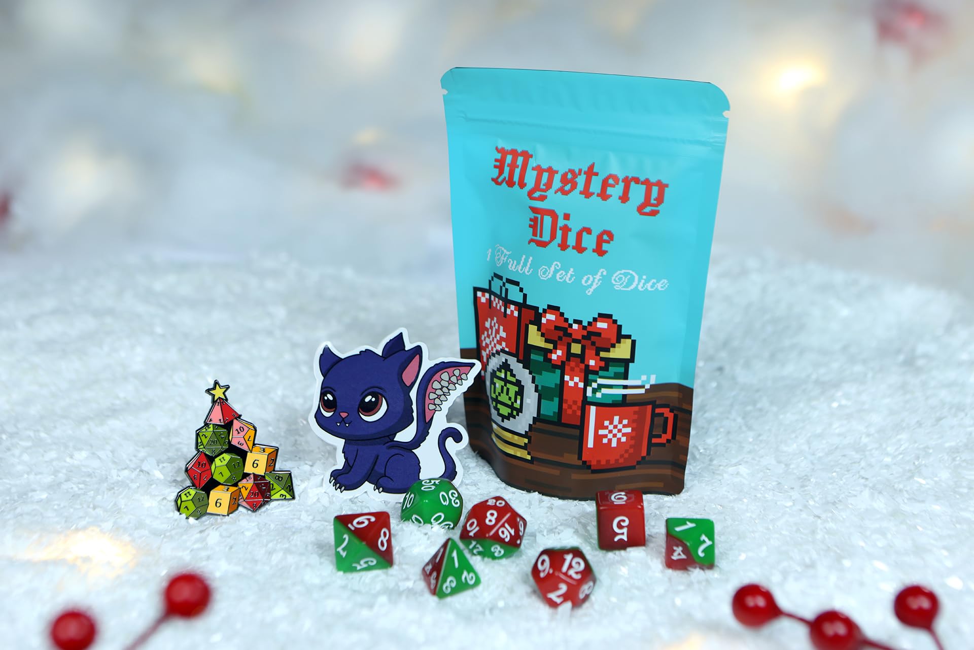 1985 Games Holiday Mystery Dice Bag multicolor design enhances table presence during games