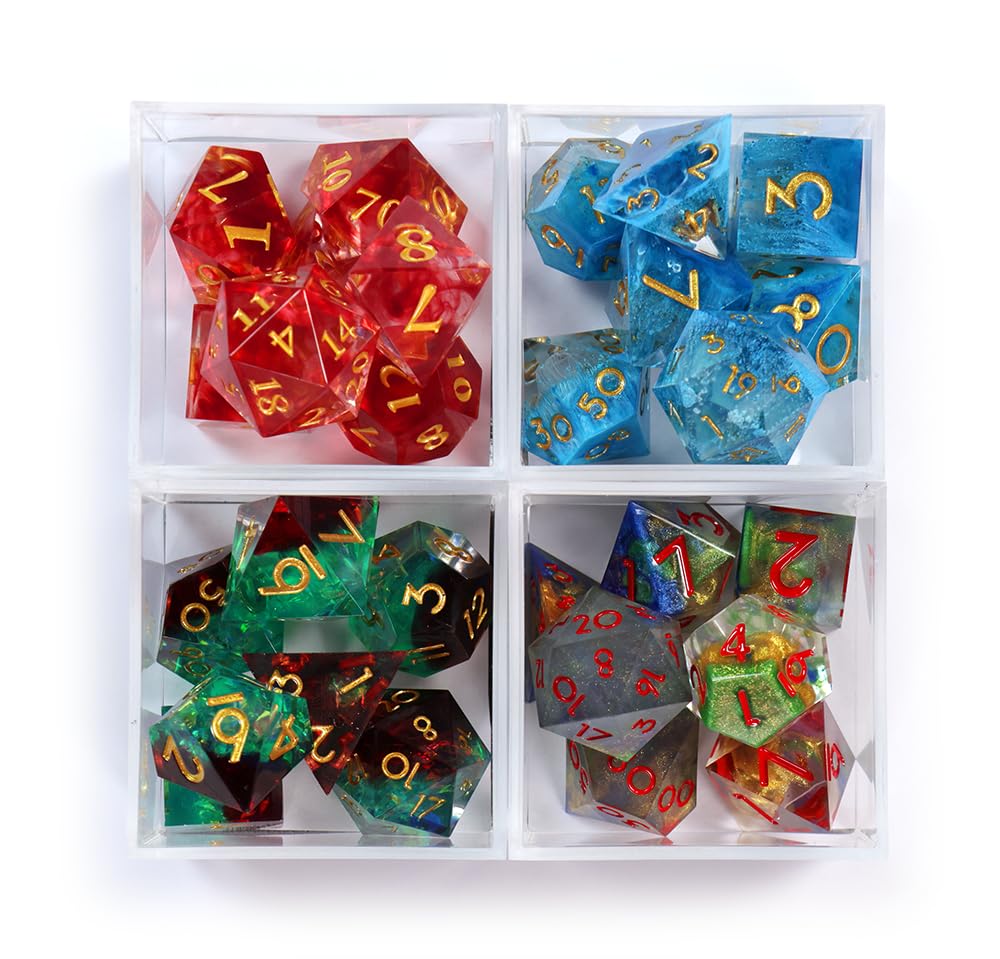 1985 Games Sharp Edge Dice Set angular aesthetic displayed on a dice tray.