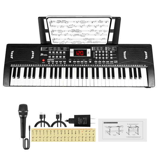 24HOCL electric piano keyboard 61-key front view, beginner-friendly for kids