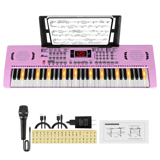 24HOCL Kids Piano with 61 lighted keys for beginner-friendly practice.