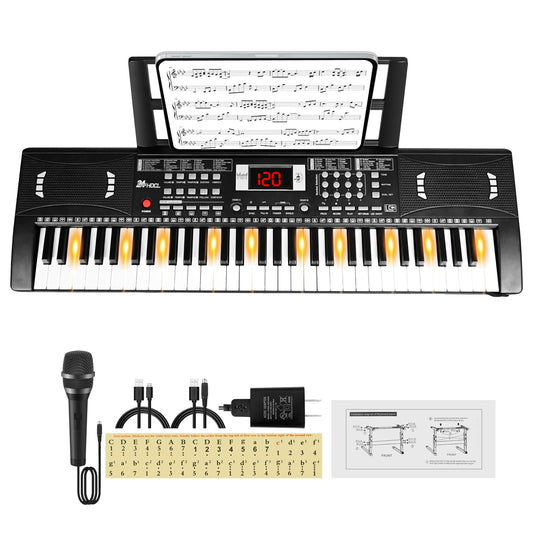 24HOCL 61 lighted keys illuminate notes to guide beginners
