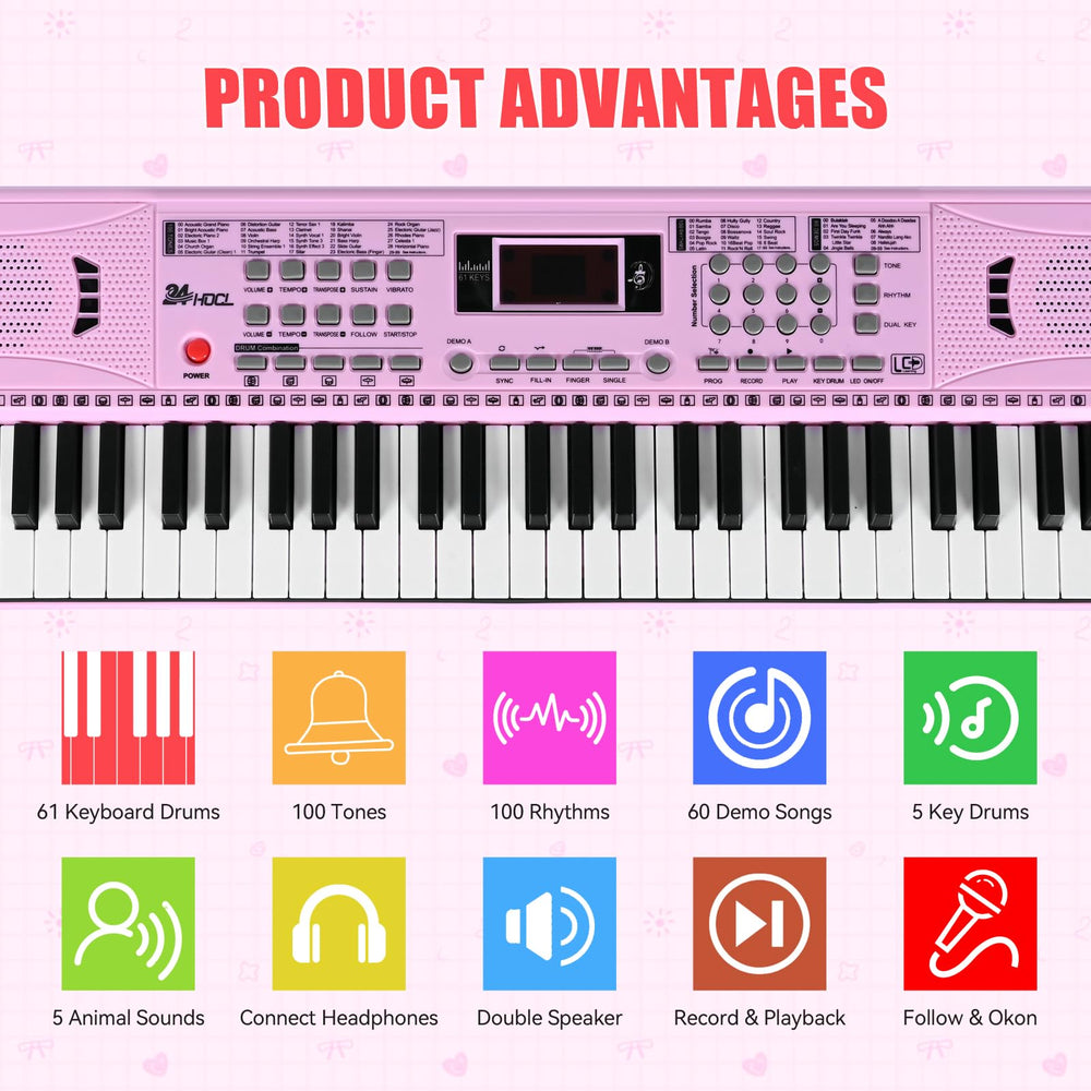 24HOCL Kids Piano with microphone attachment for sing-alongs.