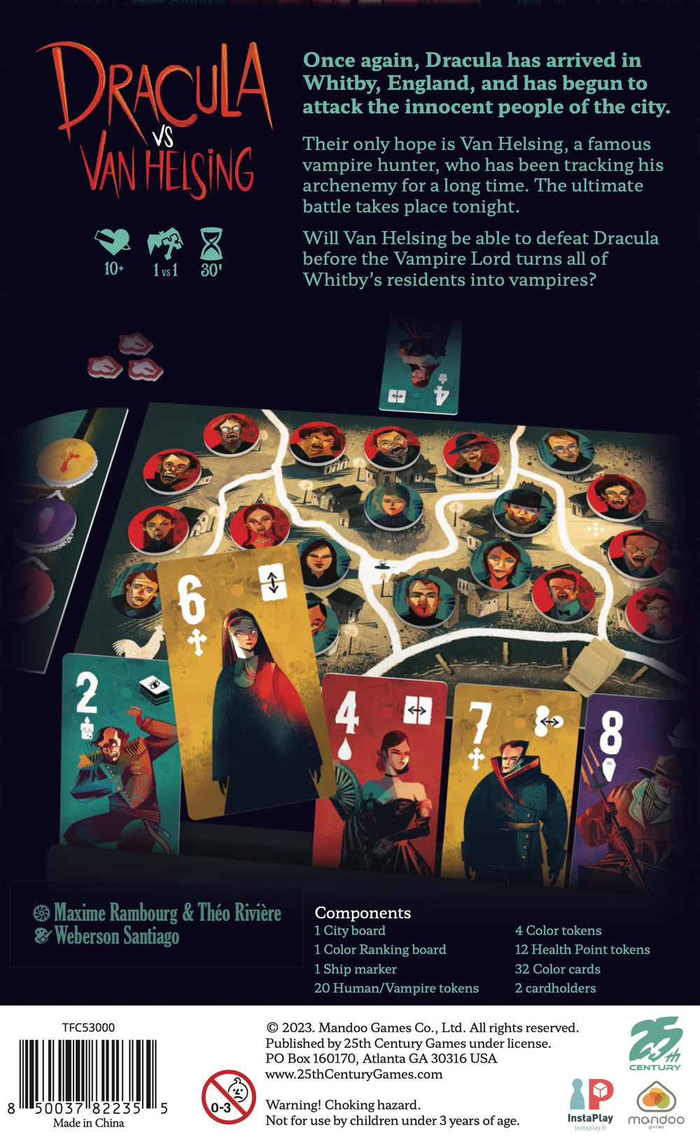 25th Century Games Dracula vs Van Helsing district board highlights districts and potential conversions