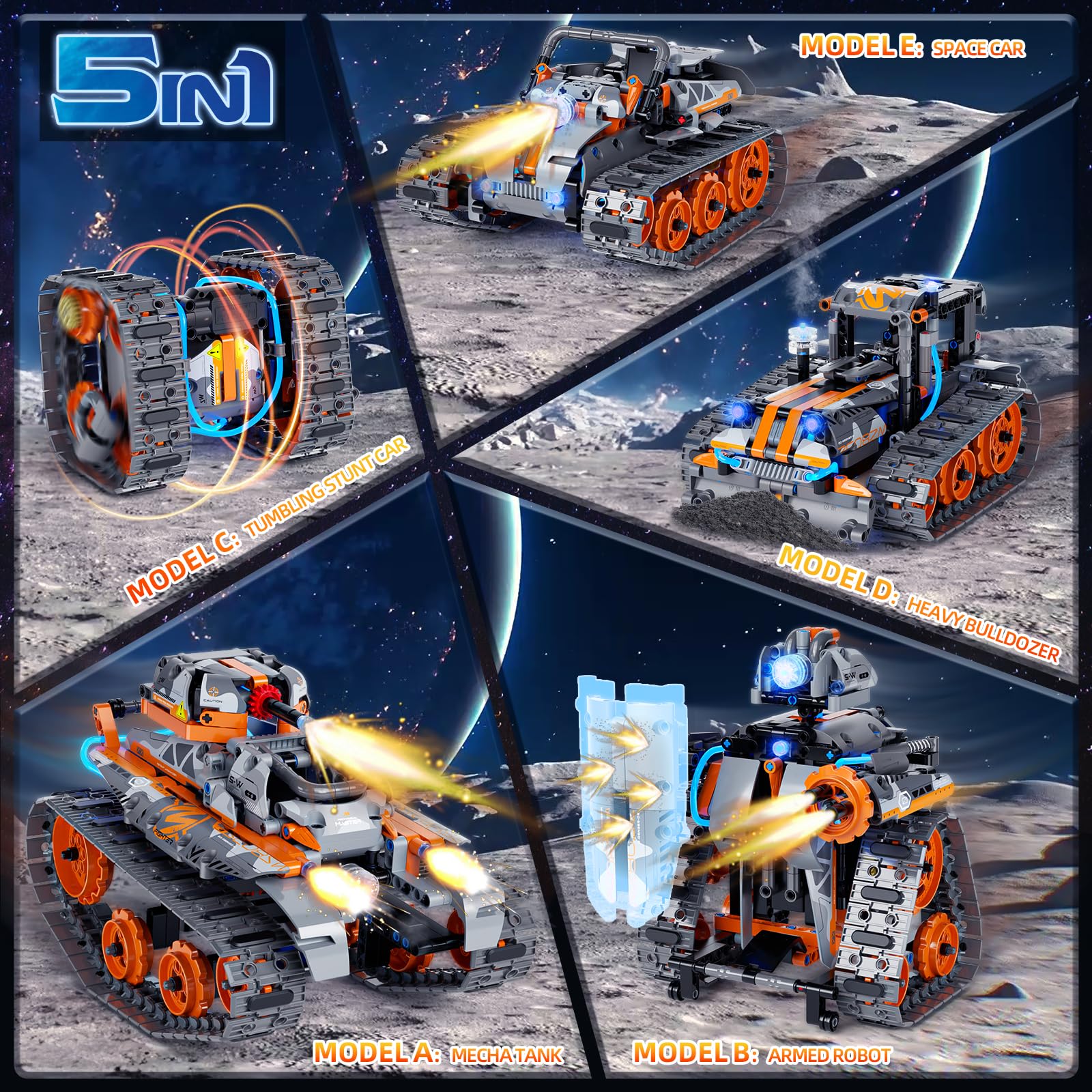 28c 5-in-1 building set robot in battle pose encourages imaginative STEM play